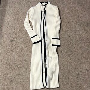 SHEIN Cream Ribbed Long Sleeve Mock Neck Dress